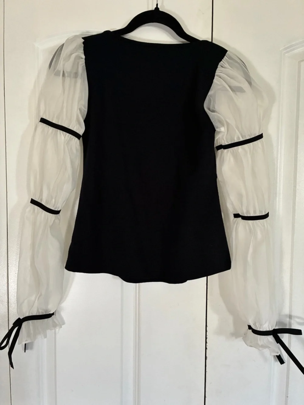 Maeve Black Bodice Top with White Sheer Balloon Sleeves - Picture 7 of 7